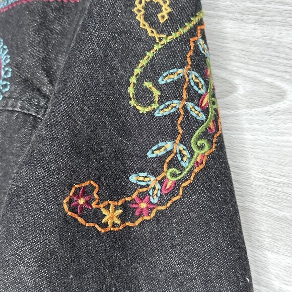 Vintage Denim & Co Denim Long Sleeve Button Up Jacket Size M Black Embroidered - Picture 8 of 15